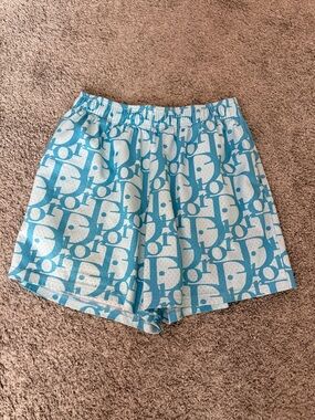 Dior Men's Blue and White Logo Athletic Shorts